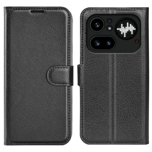 AMORUS For Nothing Phone (4a) Pro Wallet Case Litchi Texture Shockproof Leather Flip Stand Phone Cover - Black - 1