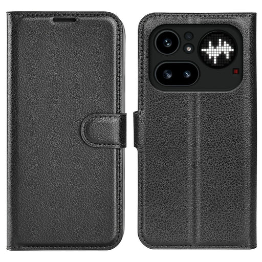 AMORUS For Nothing Phone (4a) Pro Wallet Case Litchi Texture Shockproof Leather Flip Stand Phone Cover - Black - 1