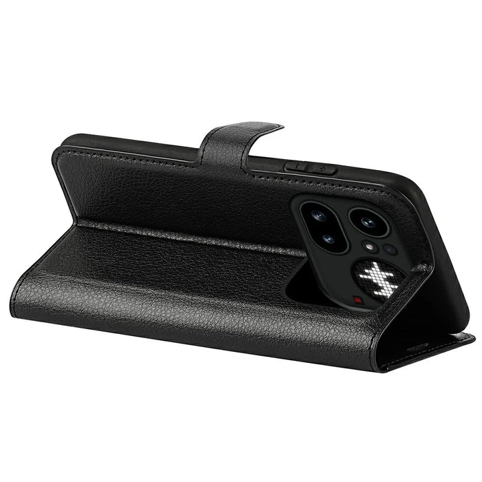 AMORUS For Nothing Phone (4a) Pro Wallet Case Litchi Texture Shockproof Leather Flip Stand Phone Cover - Black - 3