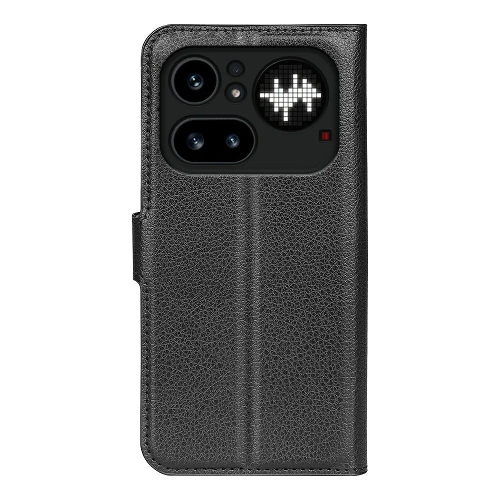 AMORUS For Nothing Phone (4a) Pro Wallet Case Litchi Texture Shockproof Leather Flip Stand Phone Cover - Black - 6