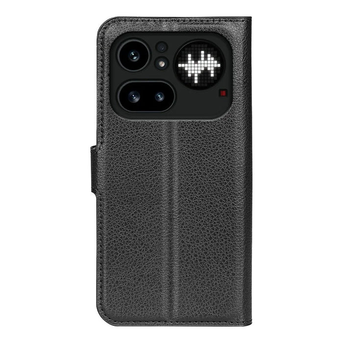 AMORUS For Nothing Phone (4a) Pro Wallet Case Litchi Texture Shockproof Leather Flip Stand Phone Cover - Black - 6