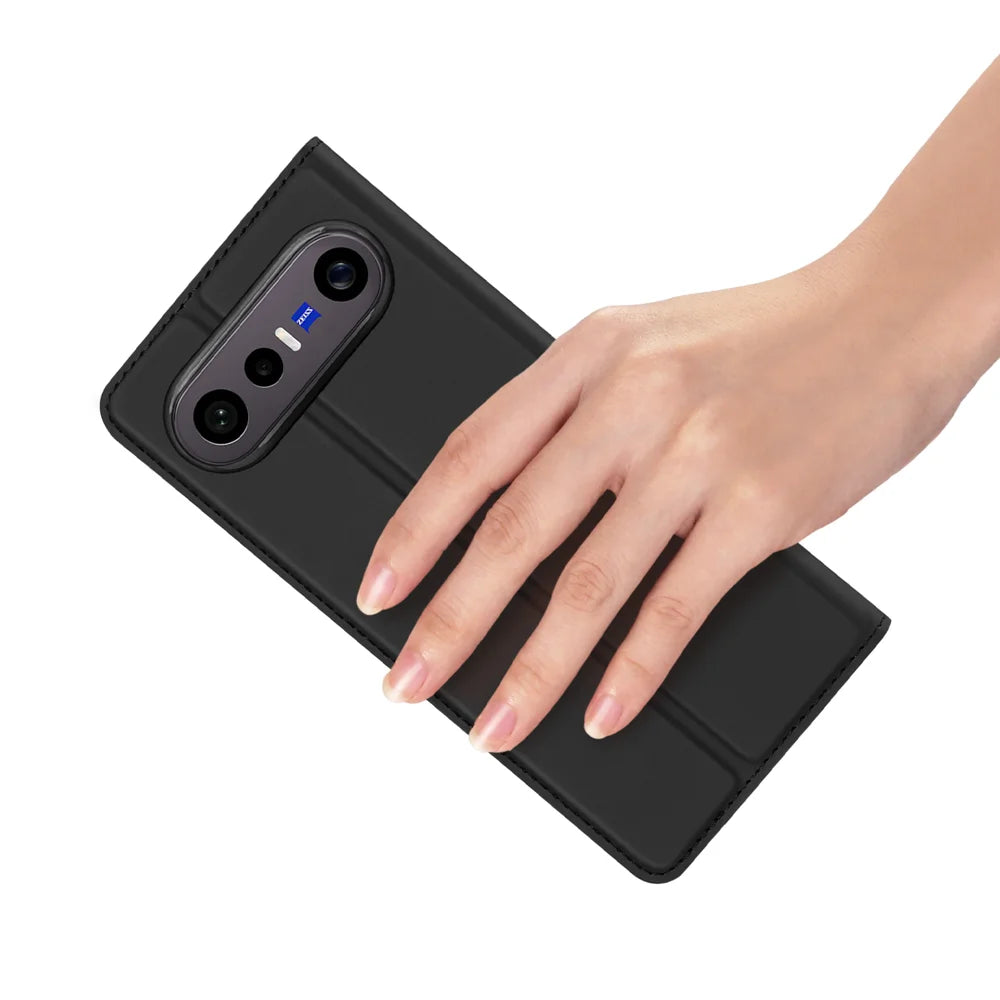 Dux Ducis for vivo S50 Pro mini 5G / vivo X300 FE 5G Case DUX DUCIS Skin Pro Series Leather Stand Cover Card Holder - Black - 6