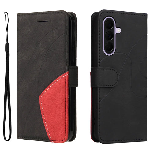 For Samsung Galaxy A27 5G Leather Phone Case Stand Wallet with Bi-colour Splicing Design - Black - 1