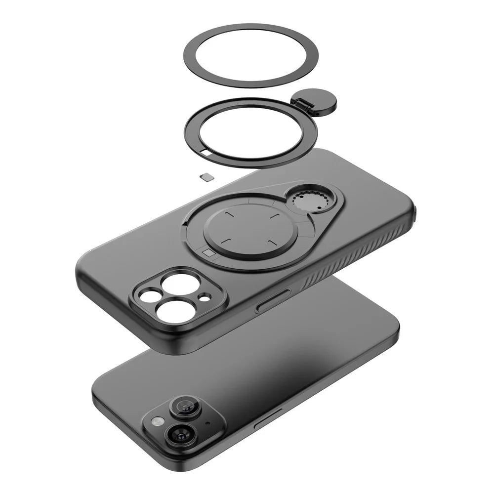 For iPhone 14 Magnetic Case Rotating Kickstand TPU PC Phone Cover - Black - 6