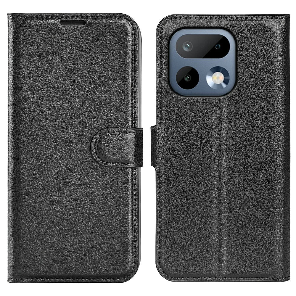 AMORUS For Realme 16 Pro 5G Wallet Case Litchi Texture Shockproof Leather Flip Stand Phone Cover - Black - 1