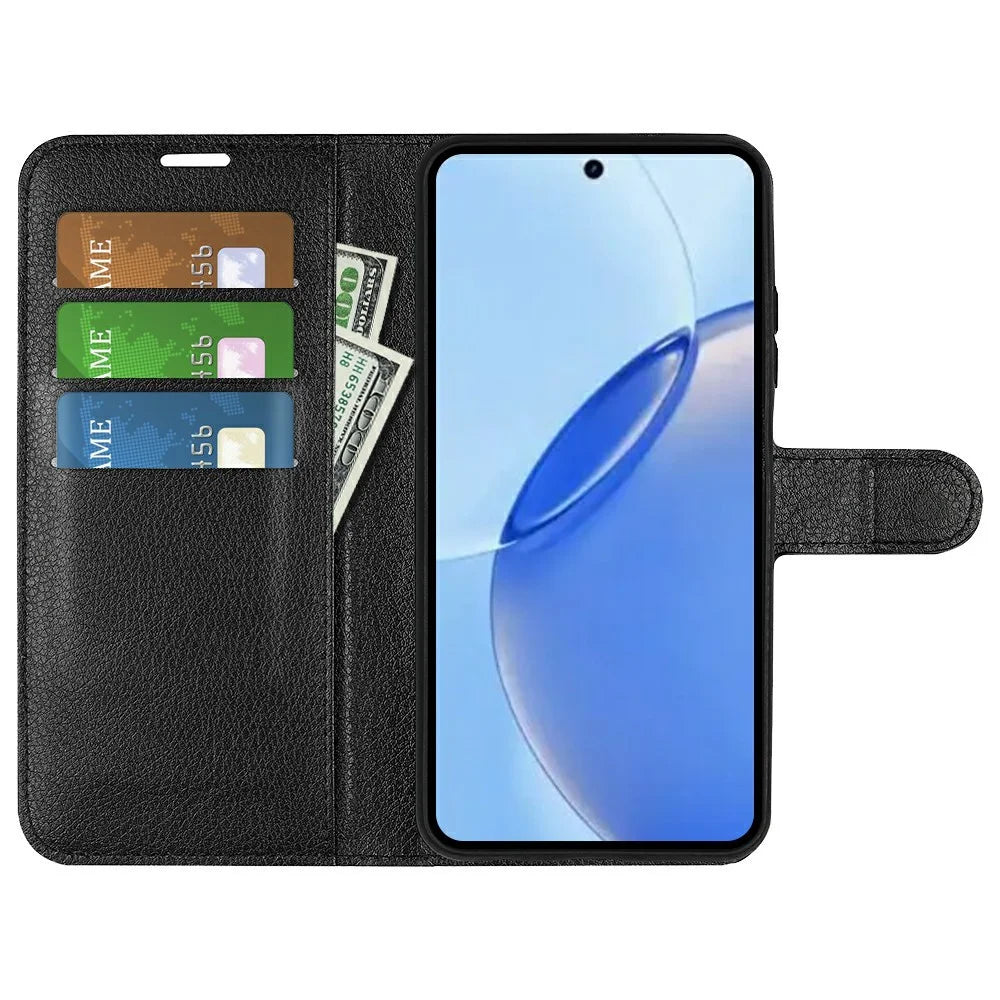 AMORUS For Realme 16 Pro 5G Wallet Case Litchi Texture Shockproof Leather Flip Stand Phone Cover - Black - 2