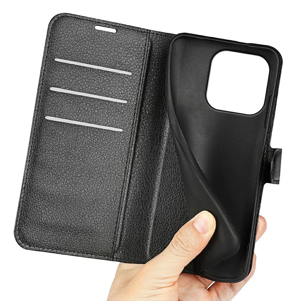 AMORUS For Realme 16 Pro 5G Wallet Case Litchi Texture Shockproof Leather Flip Stand Phone Cover - Black - 4