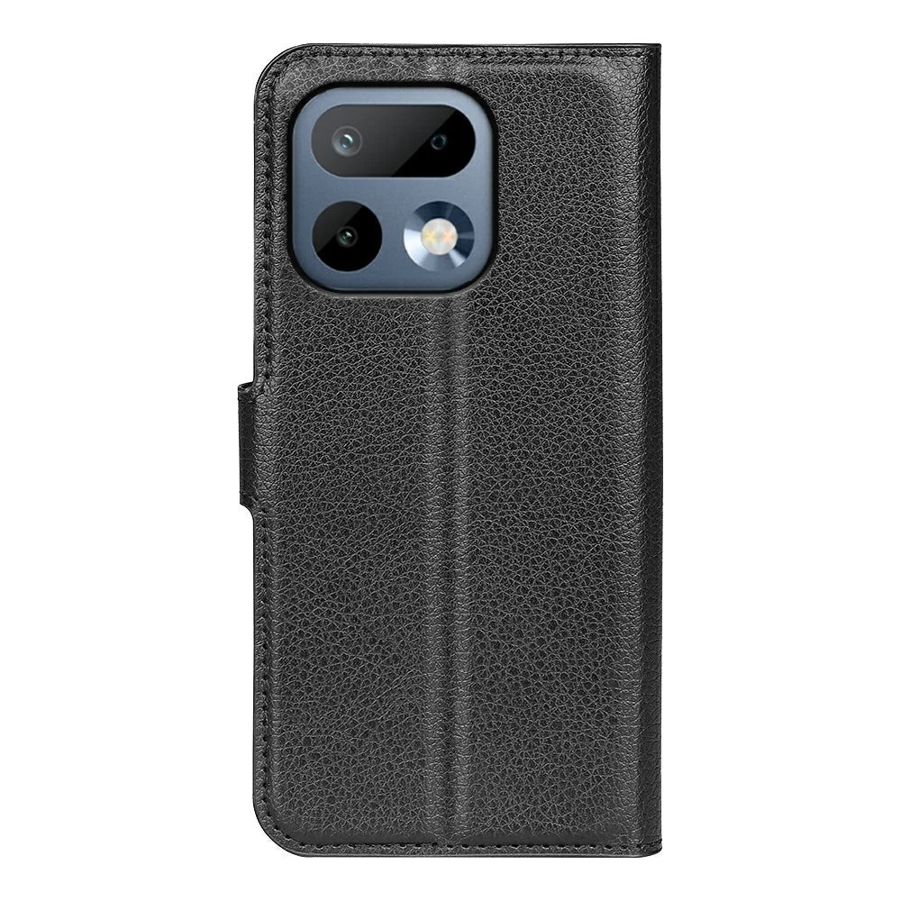 AMORUS For Realme 16 Pro 5G Wallet Case Litchi Texture Shockproof Leather Flip Stand Phone Cover - Black - 6