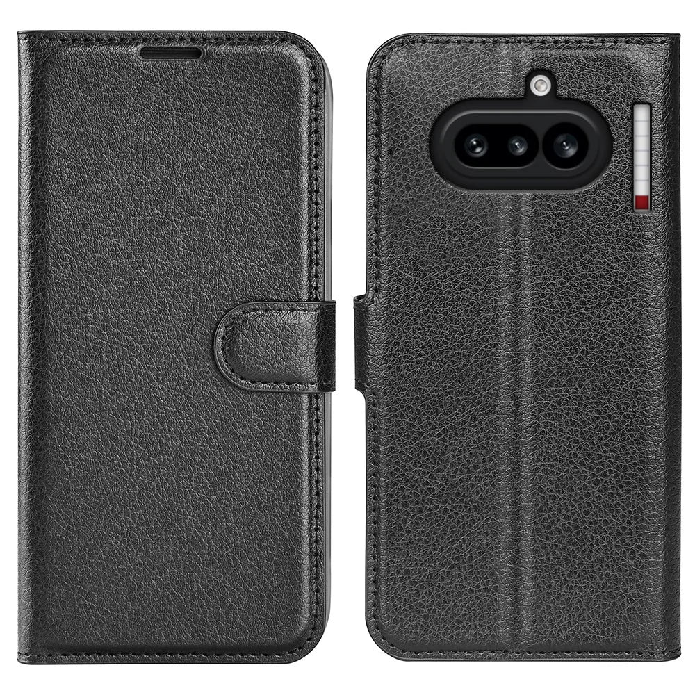 AMORUS For Nothing Phone (4a) Wallet Case Litchi Texture Shockproof Leather Flip Stand Phone Cover - Black - 1