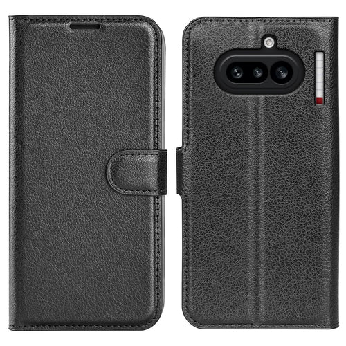 AMORUS For Nothing Phone (4a) Wallet Case Litchi Texture Shockproof Leather Flip Stand Phone Cover - Black - 1