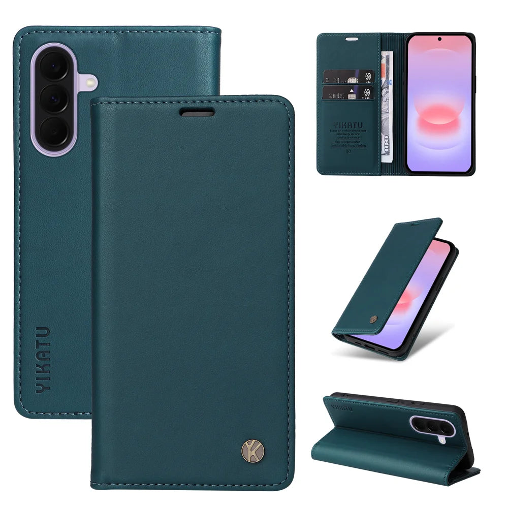 YIKATU for Samsung Galaxy A27 5G  YK-001 Phone Cases Magnetic Closure PU Leather Mobile Cover - Green - 2