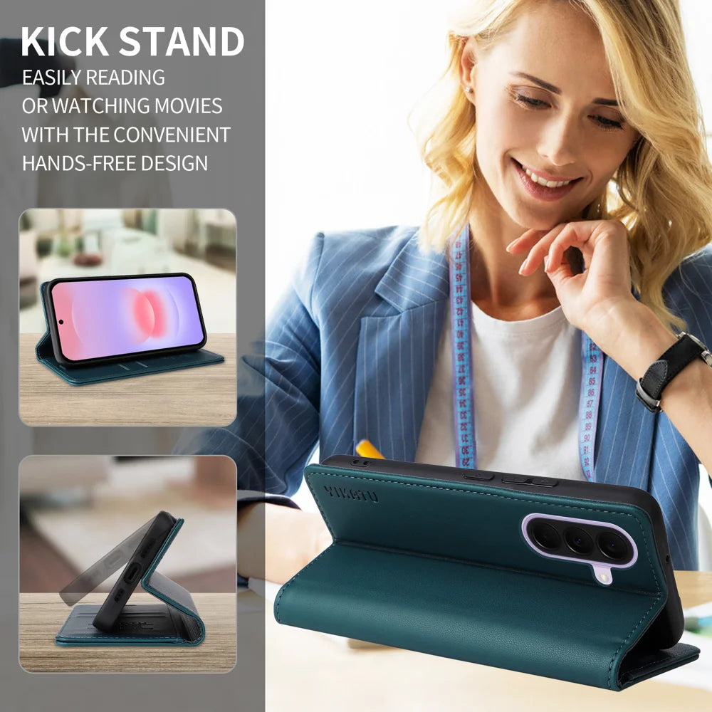 YIKATU for Samsung Galaxy A27 5G  YK-001 Phone Cases Magnetic Closure PU Leather Mobile Cover - Green - 3