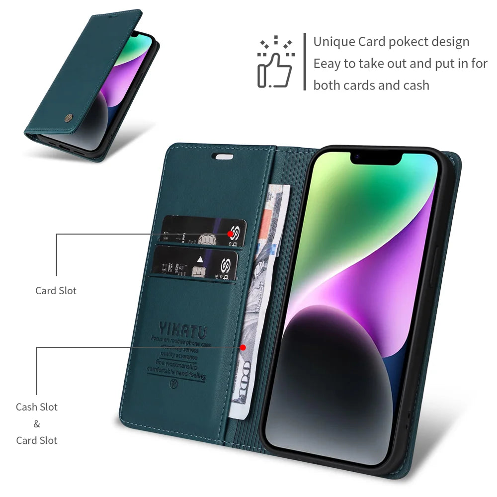 YIKATU for Samsung Galaxy A27 5G  YK-001 Phone Cases Magnetic Closure PU Leather Mobile Cover - Green - 5