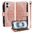 For iPhone 16 Wallet Case 9 Card Slots RFID Blocking Mandala Embossed Leather Flip Cover with Wrist Strap - Rose Gold - 1