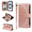 For iPhone 16 Wallet Case 9 Card Slots RFID Blocking Mandala Embossed Leather Flip Cover with Wrist Strap - Rose Gold - 2
