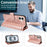 For iPhone 16 Wallet Case 9 Card Slots RFID Blocking Mandala Embossed Leather Flip Cover with Wrist Strap - Rose Gold - 3