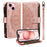 For iPhone 15 Wallet Case 9 Card Slots RFID Blocking Mandala Embossed Leather Flip Cover with Wrist Strap - Rose Gold - 1