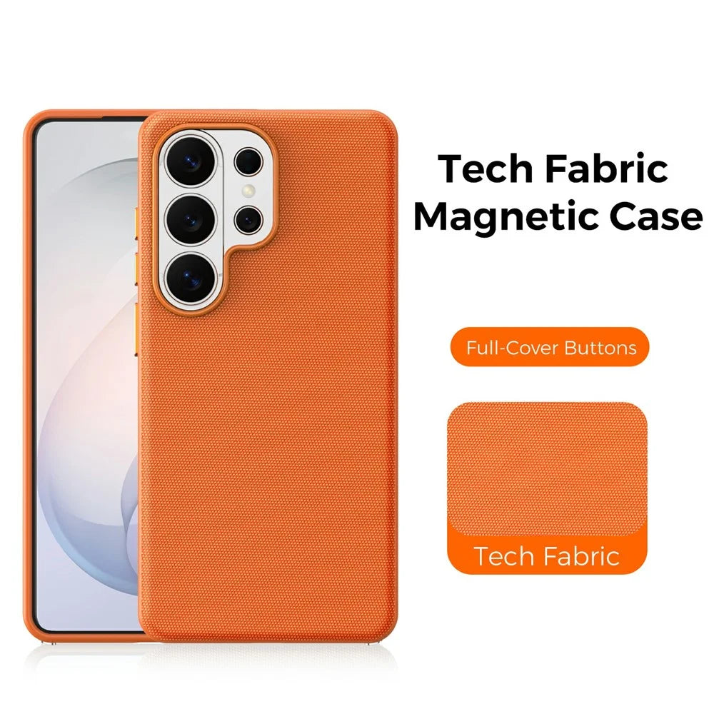 For Samsung Galaxy S26 Ultra Magnetic Case Tech Fabric Coated TPU + PC Anti-Drop Phone Cover - Orange - 2