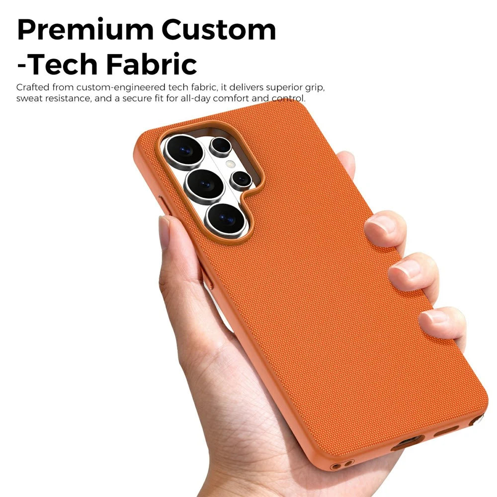 For Samsung Galaxy S26 Ultra Magnetic Case Tech Fabric Coated TPU + PC Anti-Drop Phone Cover - Orange - 5