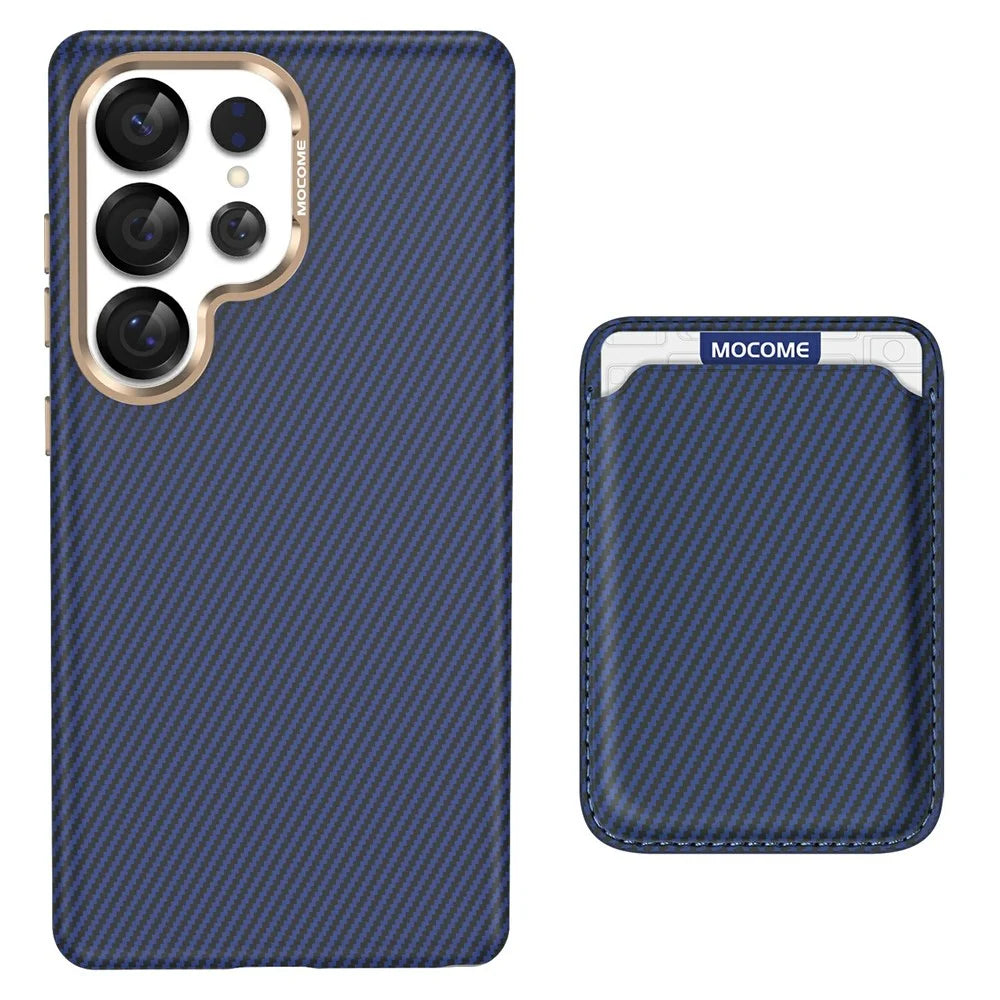 For Samsung Galaxy S25 Ultra Magnetic Case Carbon Fiber Texture Leather Back Phone Cover with Detachable Card Holder - Sapphire - 2