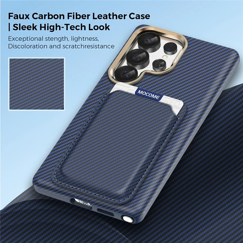For Samsung Galaxy S25 Ultra Magnetic Case Carbon Fiber Texture Leather Back Phone Cover with Detachable Card Holder - Sapphire - 4