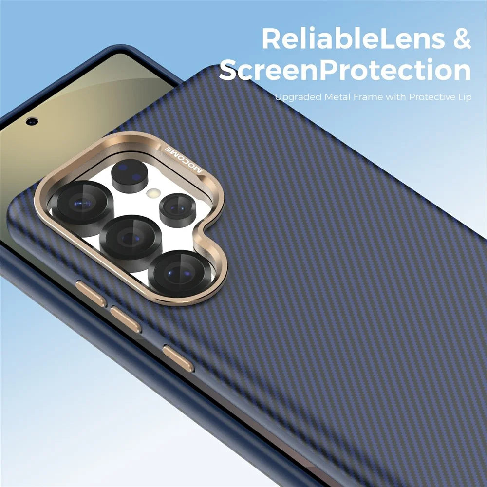 For Samsung Galaxy S25 Ultra Magnetic Case Carbon Fiber Texture Shockproof Leather TPU PC Protective Cover - Sapphire - 6