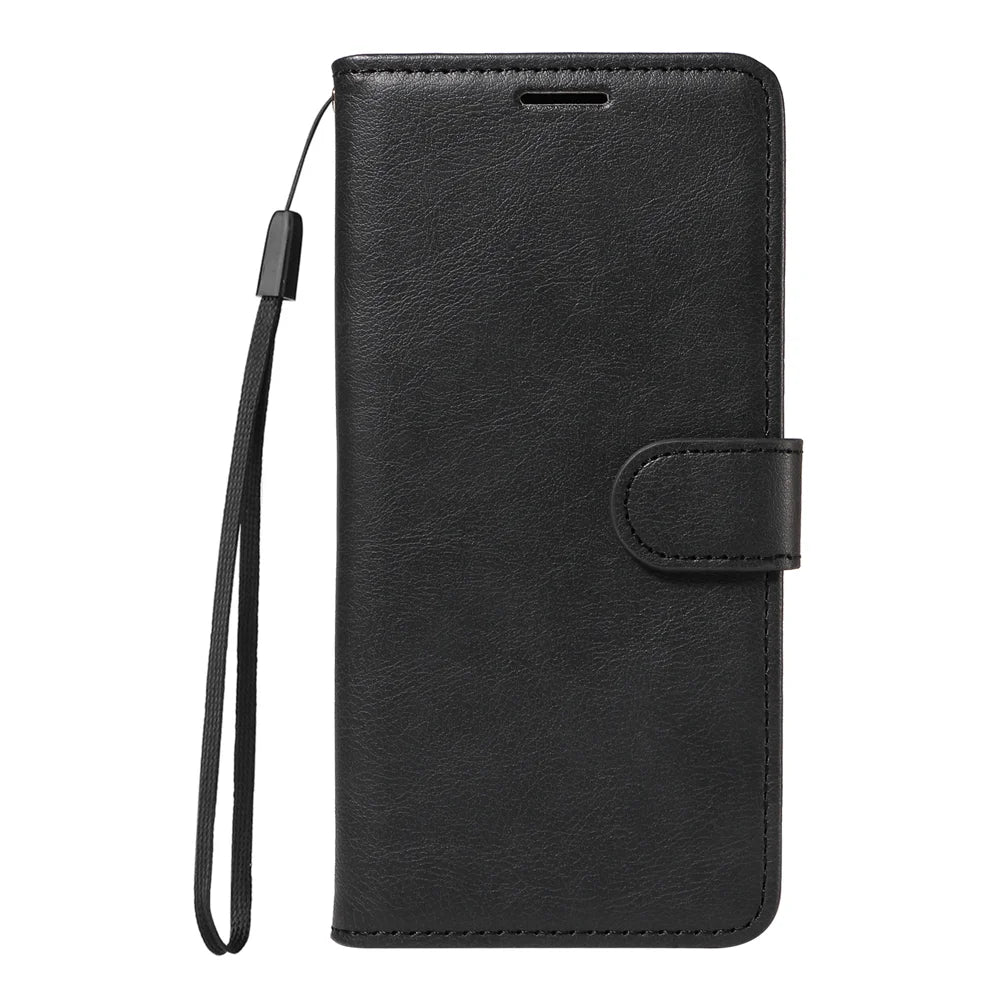 For Samsung Galaxy A27 5G Leather Wallet Case with Strap Solid Color Phone Stand Cover - Black - 4