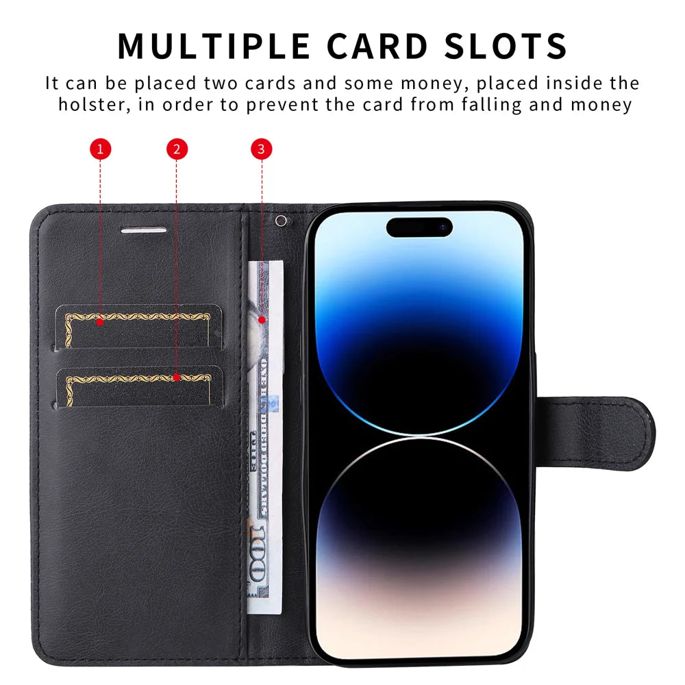 For Samsung Galaxy A27 5G Leather Wallet Case with Strap Solid Color Phone Stand Cover - Black - 7