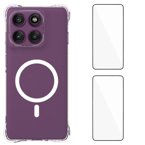 WANLONFENG for Motorola Edge 60 Fusion 5G / Motorola Edge 60 5G  WL1 Series 2.0mm Magnetic Case Clear TPU Phone Back Cover with 2Pcs Screen Films - Transparent - 1