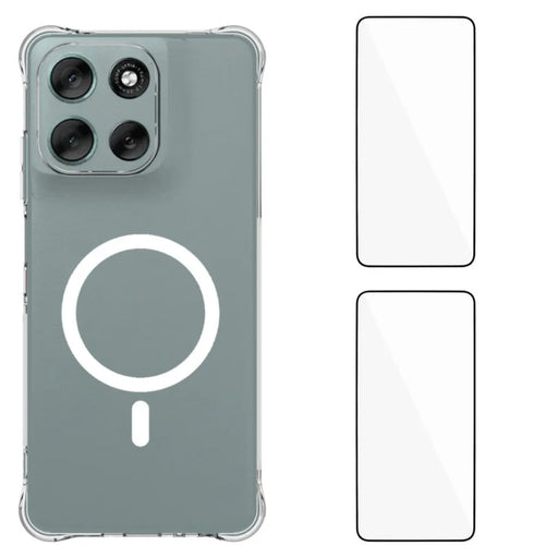 WANLONFENG for Motorola Moto G56 5G  WL1 Series 2.0mm Magnetic Case Clear TPU Phone Back Cover with 2Pcs Screen Films - Transparent - 1