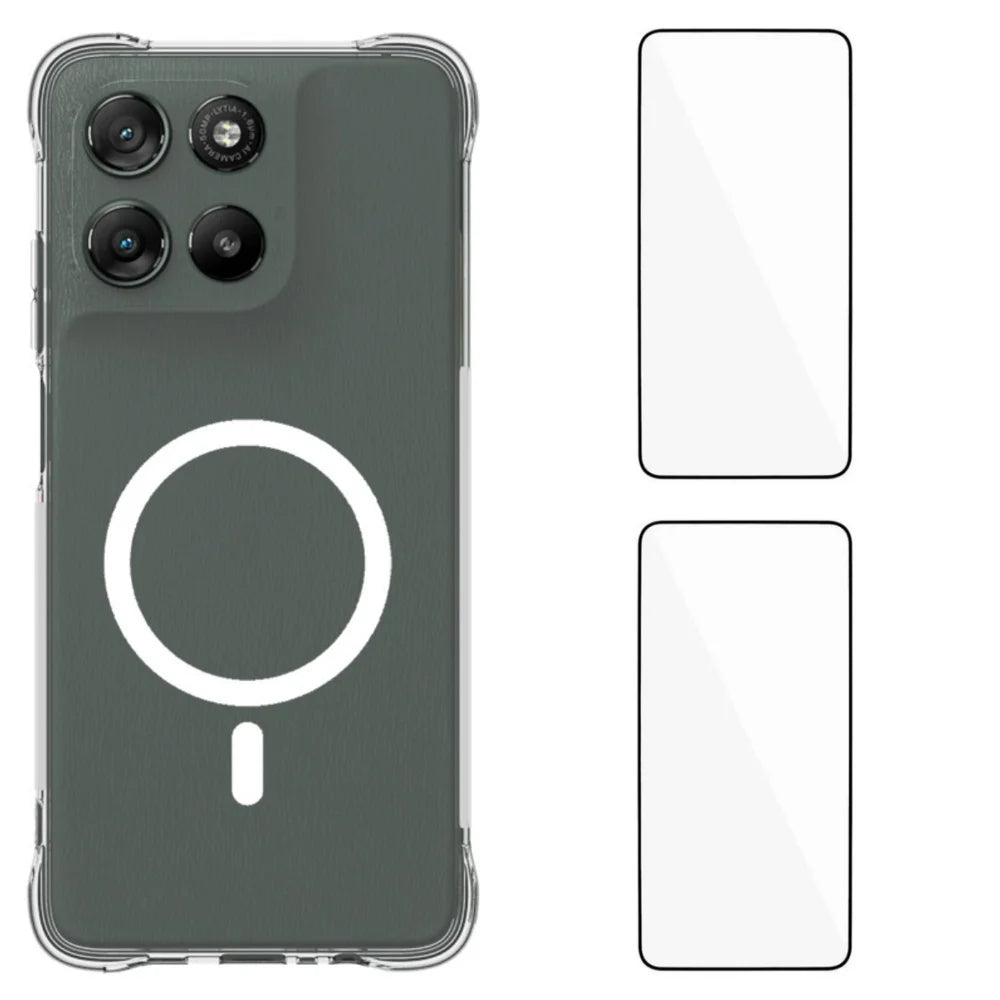 WANLONFENG for Motorola Moto G67 Power 5G  WL1 Series 2.0mm Magnetic Case Clear TPU Phone Back Cover with 2Pcs Screen Films - Transparent - 1
