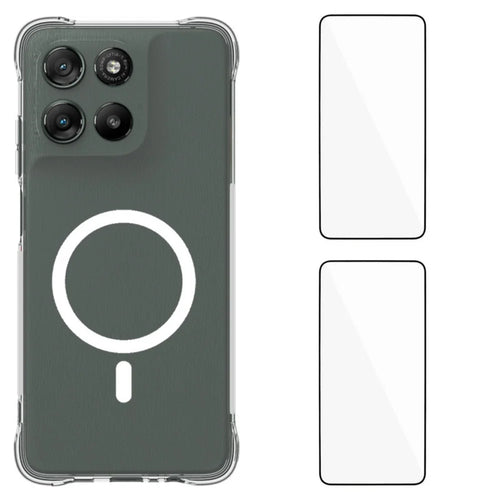 WANLONFENG for Motorola Moto G67 Power 5G  WL1 Series 2.0mm Magnetic Case Clear TPU Phone Back Cover with 2Pcs Screen Films - Transparent - 1