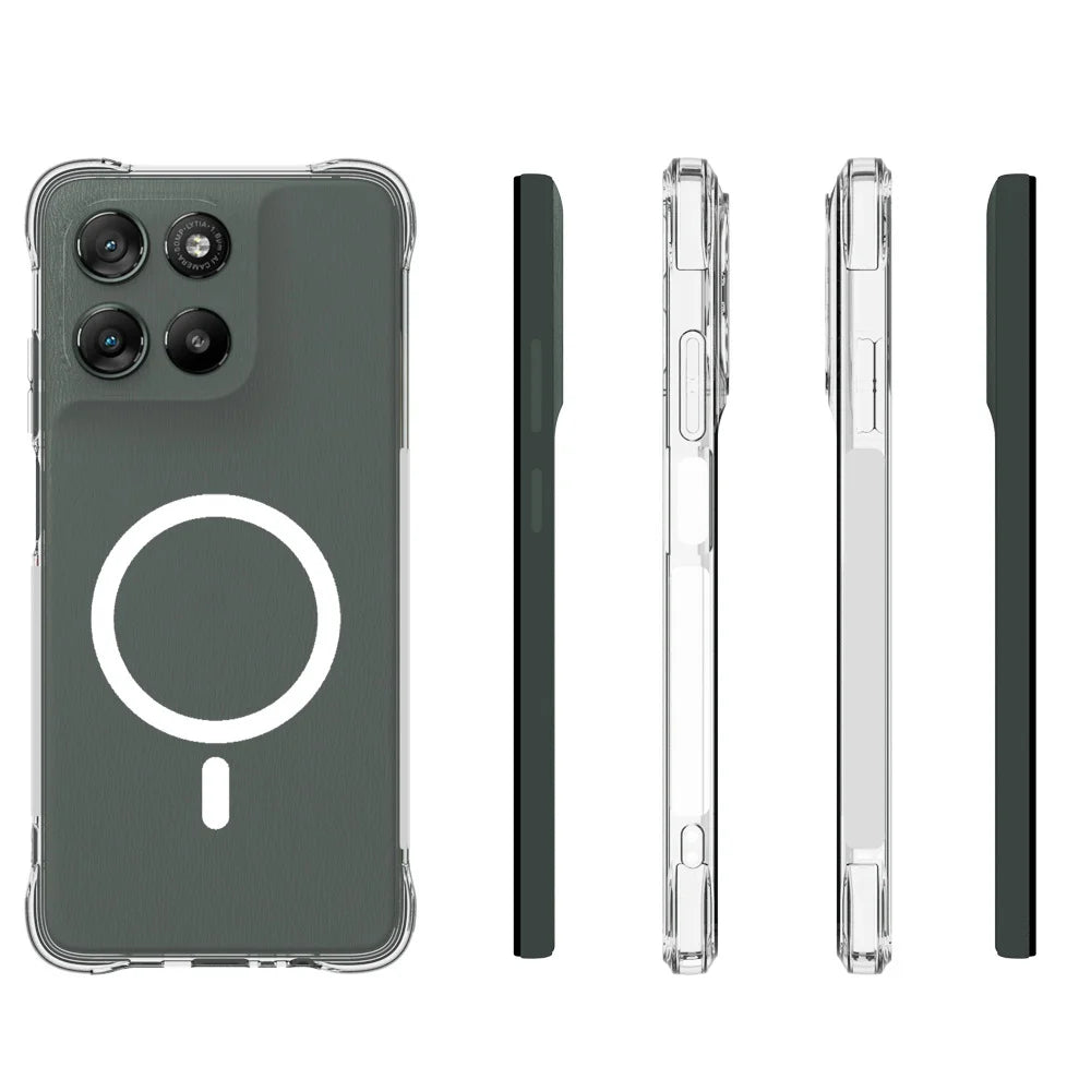 WANLONFENG for Motorola Moto G67 Power 5G  WL1 Series 2.0mm Magnetic Case Clear TPU Phone Back Cover with 2Pcs Screen Films - Transparent - 6