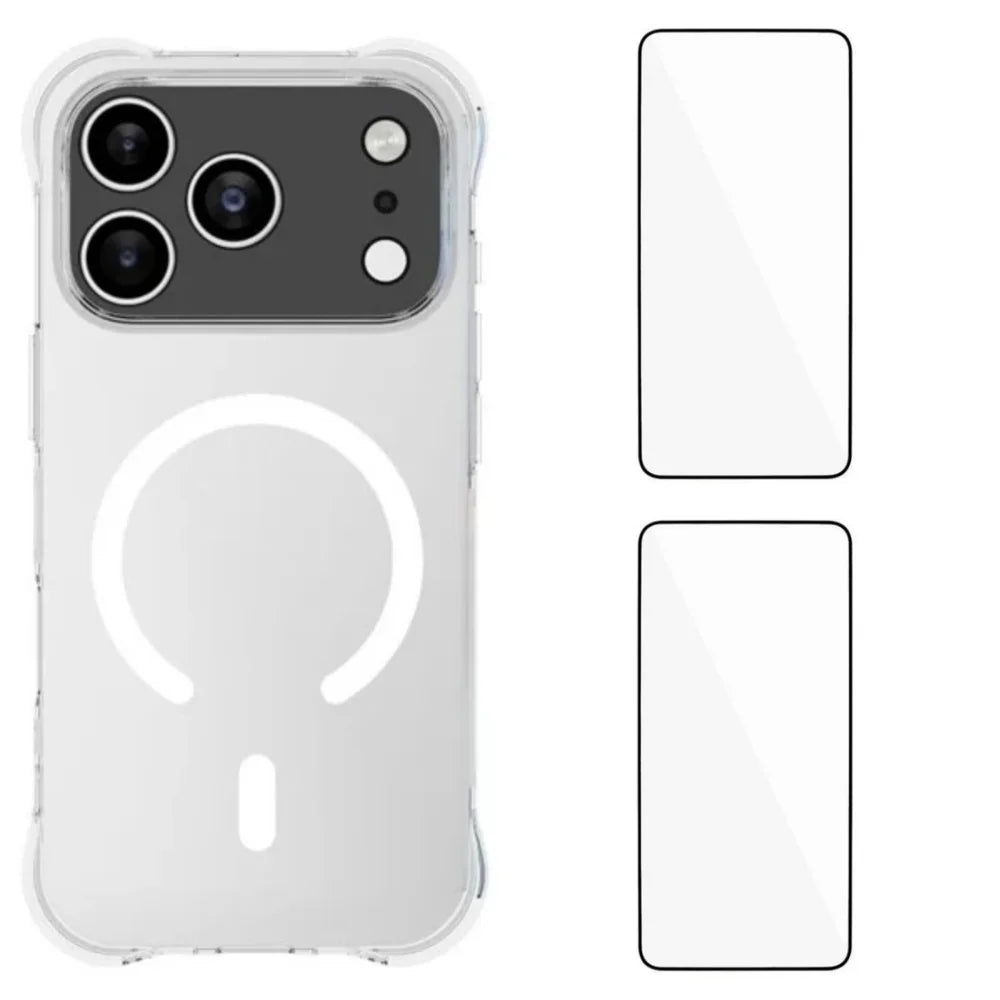 WANLONFENG for iPhone 17 Pro  WL1 Series 2.0mm Magnetic Case Clear TPU Phone Back Cover with 2Pcs Screen Films - Transparent - 1