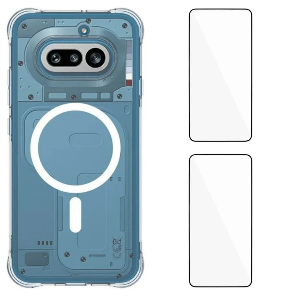 WANLONFENG for Nothing Phone (4a)  WL1 Series 2.0mm Magnetic Case Clear TPU Phone Back Cover with 2Pcs Screen Films - Transparent - 1