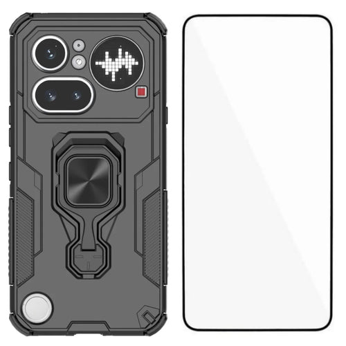 WANLONFENG for Nothing Phone (4a) Pro Phone Case  PC TPU Back Cover Kickstand with Tempered Glass - Black - 1