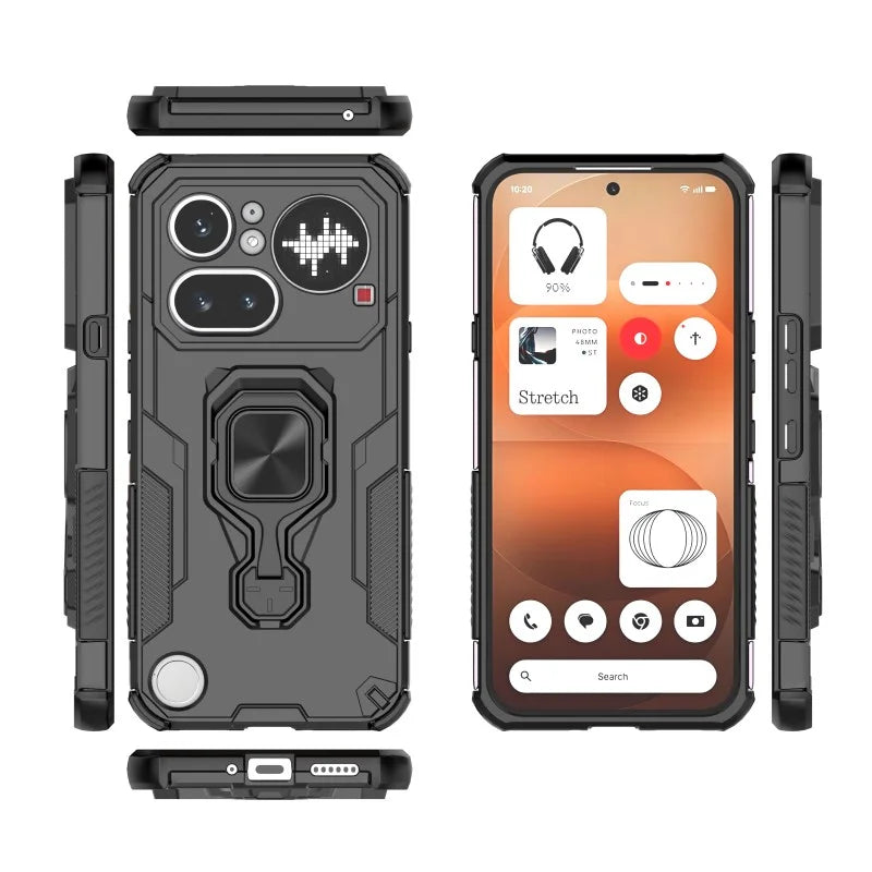 WANLONFENG for Nothing Phone (4a) Pro Phone Case  PC TPU Back Cover Kickstand with Tempered Glass - Black - 3