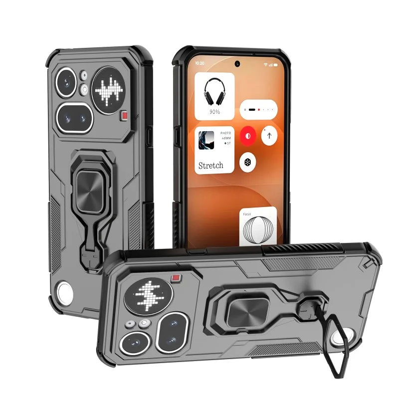 WANLONFENG for Nothing Phone (4a) Pro Phone Case  PC TPU Back Cover Kickstand with Tempered Glass - Black - 4