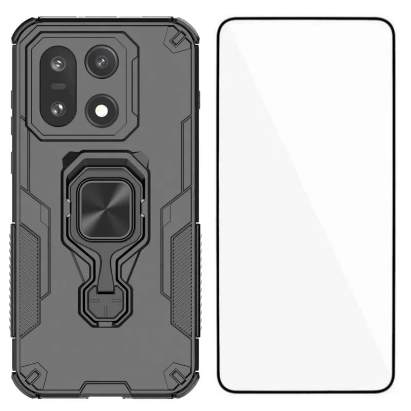 WANLONFENG for OnePlus 15 5G Phone Case  PC TPU Back Cover Kickstand with Tempered Glass - Black - 1