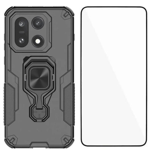 WANLONFENG for OnePlus 15 5G Phone Case  PC TPU Back Cover Kickstand with Tempered Glass - Black - 1