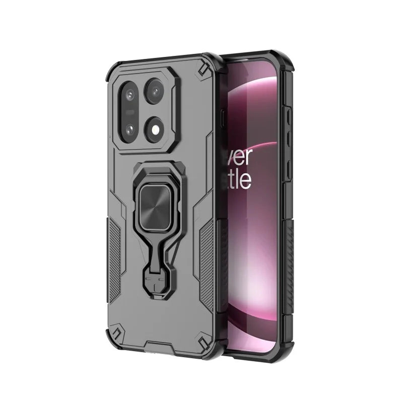 WANLONFENG for OnePlus 15 5G Phone Case  PC TPU Back Cover Kickstand with Tempered Glass - Black - 2