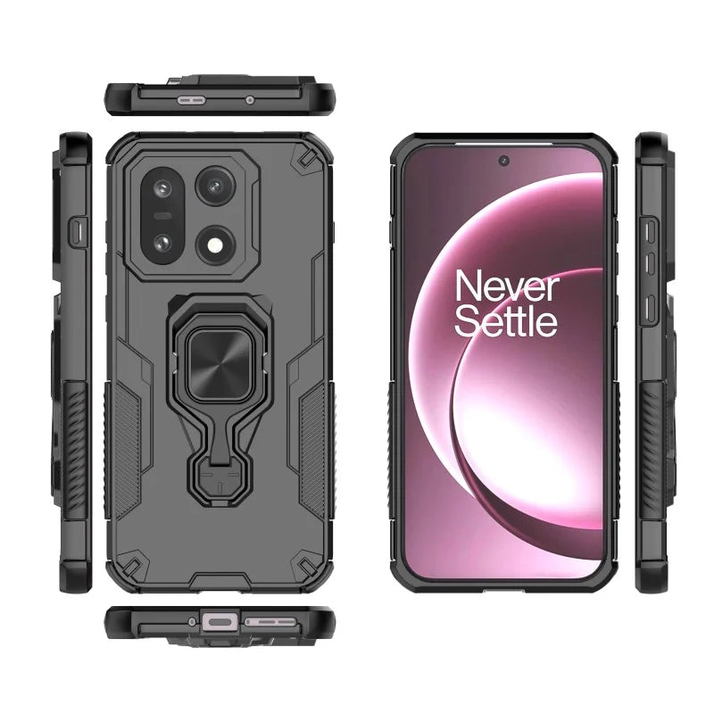 WANLONFENG for OnePlus 15 5G Phone Case  PC TPU Back Cover Kickstand with Tempered Glass - Black - 3
