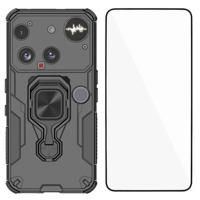 WANLONFENG for Nothing Phone (3) 5G Phone Case  PC TPU Back Cover Kickstand with Tempered Glass - Black - 1