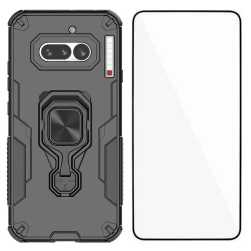 WANLONFENG for Nothing Phone (4a) Phone Case  PC TPU Back Cover Kickstand with Tempered Glass - Black - 1