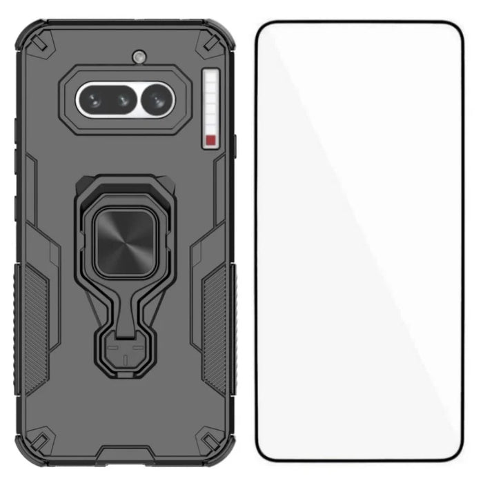 WANLONFENG for Nothing Phone (4a) Phone Case  PC TPU Back Cover Kickstand with Tempered Glass - Black - 1