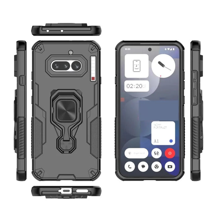 WANLONFENG for Nothing Phone (4a) Phone Case  PC TPU Back Cover Kickstand with Tempered Glass - Black - 3