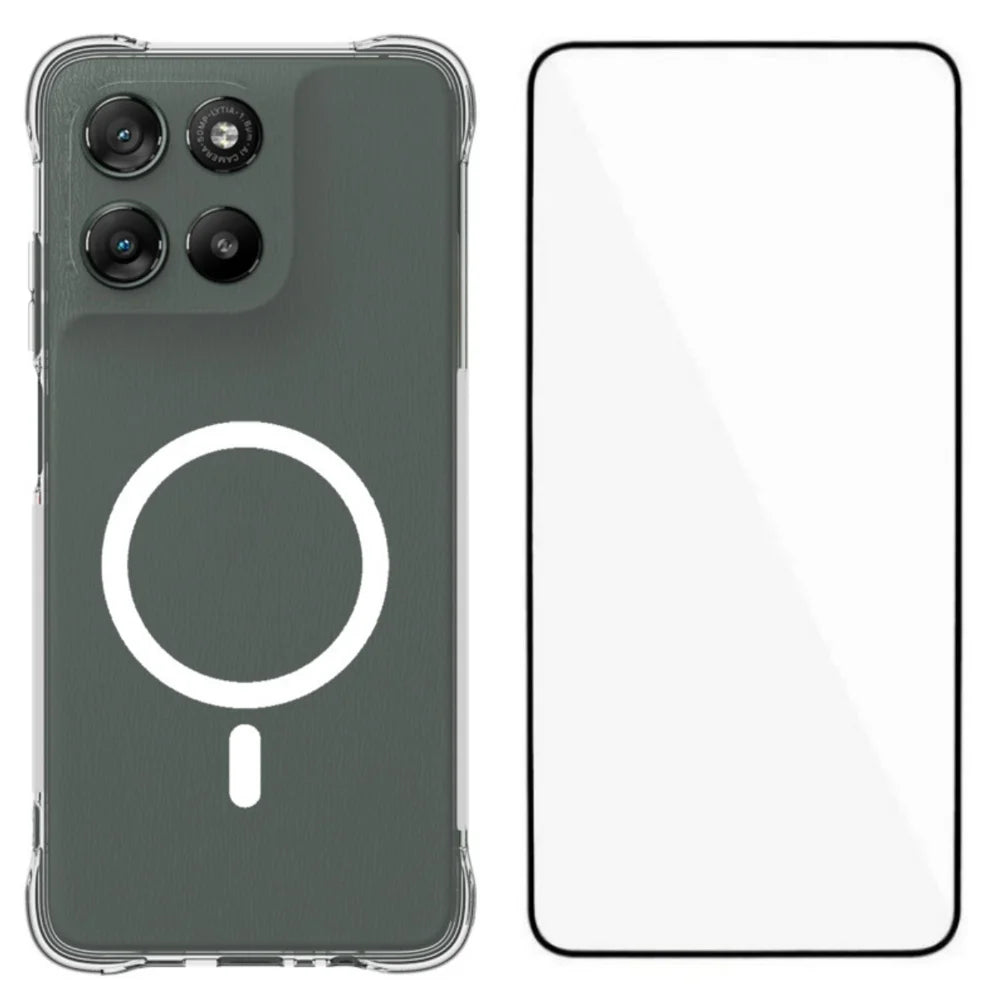 WANLONFENG for Motorola Moto G67 Power 5G  WL2 Series 2.0mm Magnetic Case Clear TPU Phone Back Cover with Screen Films - Transparent - 1