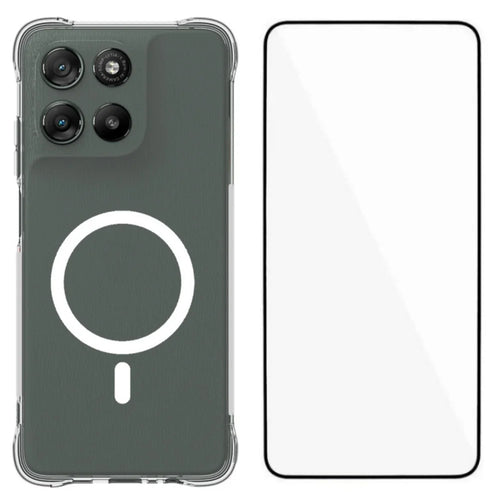WANLONFENG for Motorola Moto G67 Power 5G  WL2 Series 2.0mm Magnetic Case Clear TPU Phone Back Cover with Screen Films - Transparent - 1