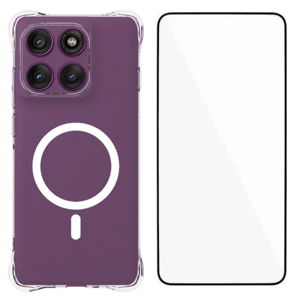 WANLONFENG for Motorola Edge 60 Pro 5G  WL2 Series 2.0mm Magnetic Case Clear TPU Phone Back Cover with Screen Films - Transparent - 1