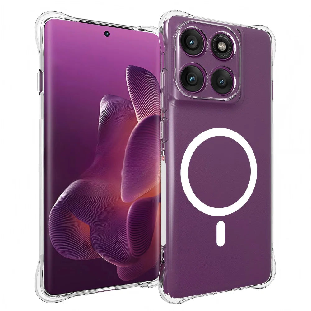 WANLONFENG for Motorola Edge 60 Pro 5G  WL2 Series 2.0mm Magnetic Case Clear TPU Phone Back Cover with Screen Films - Transparent - 2